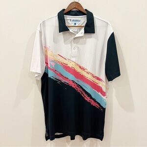 Chubbies Polo Shirt Mens Large Black White Pink Color Streak Golf Colorful